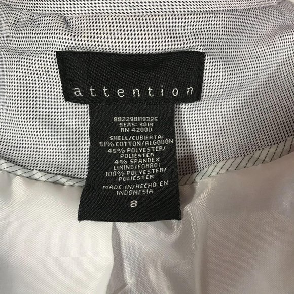 Attention Women's Size 8 Blue White Single Button Blazer Jacket 3/4 Sleeves - Picture 9 of 10